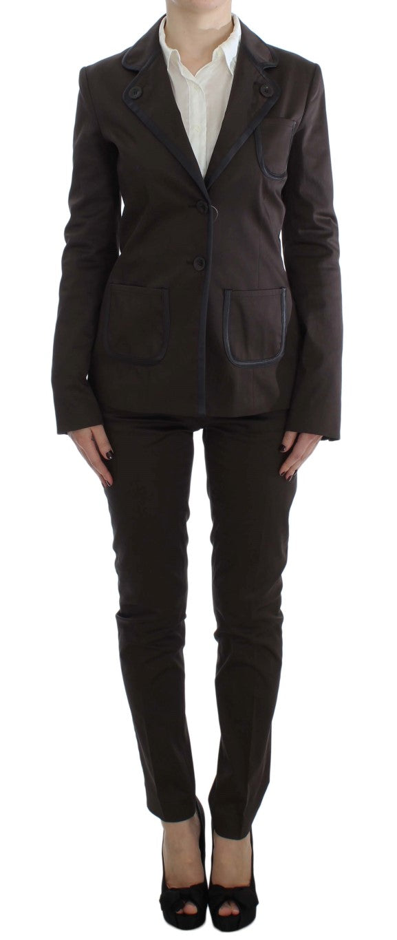 Chic Brown Cotton-Elastane Suit Set - ventzia