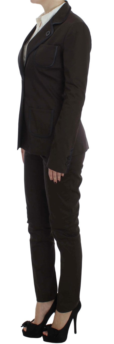 Chic Brown Cotton-Elastane Suit Set - ventzia