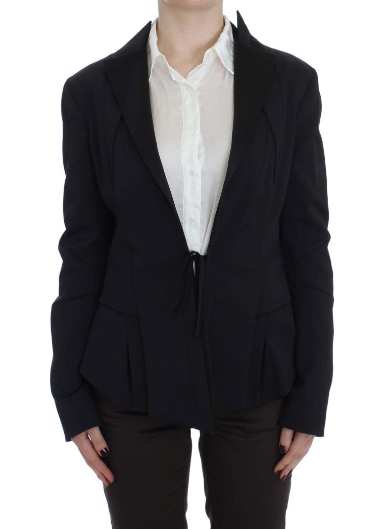 Elegant Black Stretch Blazer Jacket - ventzia