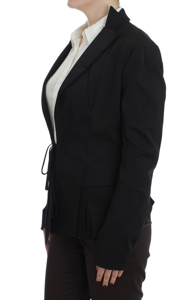 Elegant Black Stretch Blazer Jacket - ventzia