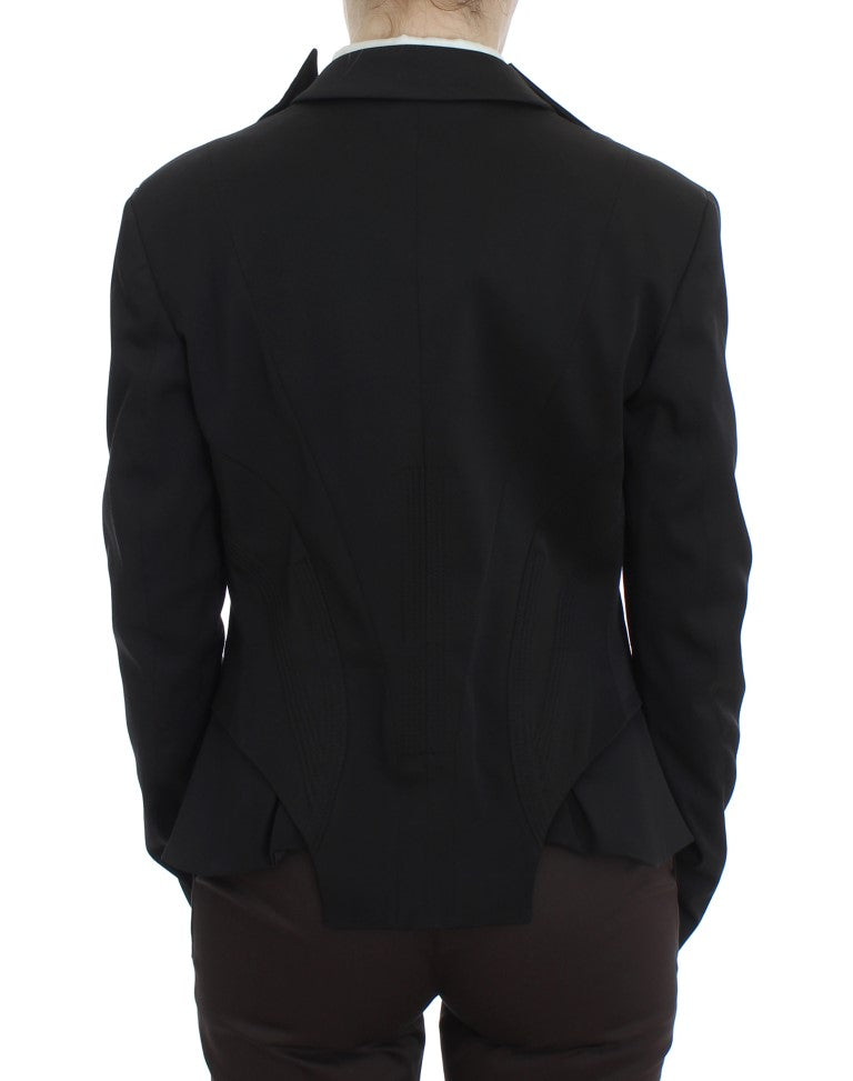 Elegant Black Stretch Blazer Jacket - ventzia