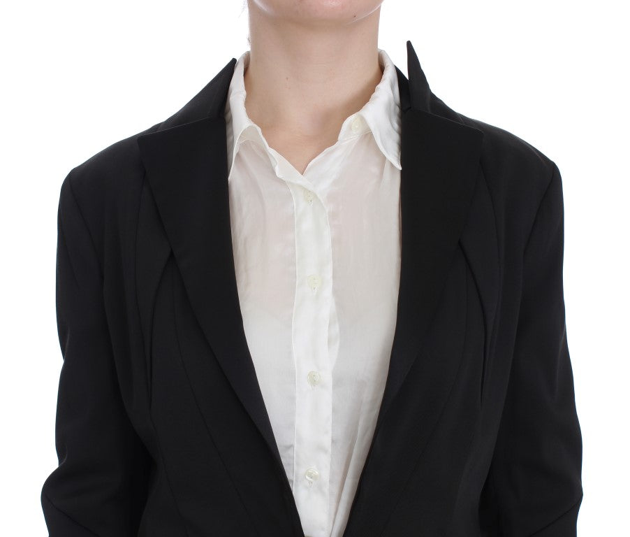 Elegant Black Stretch Blazer Jacket - ventzia