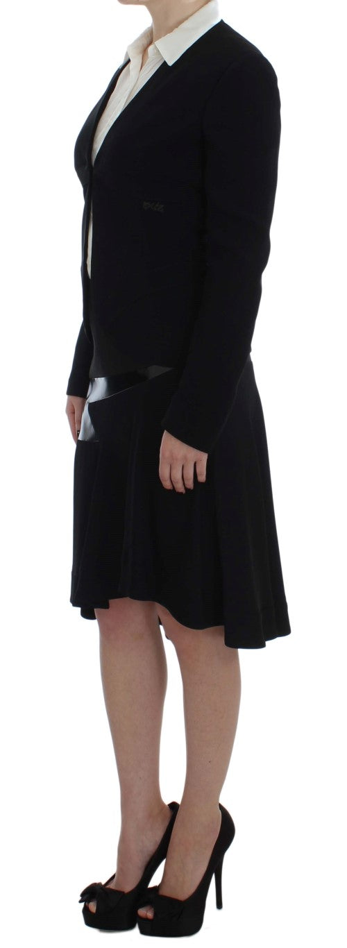 Elegant Two-Piece Skirt Suit in Black & Blue - ventzia