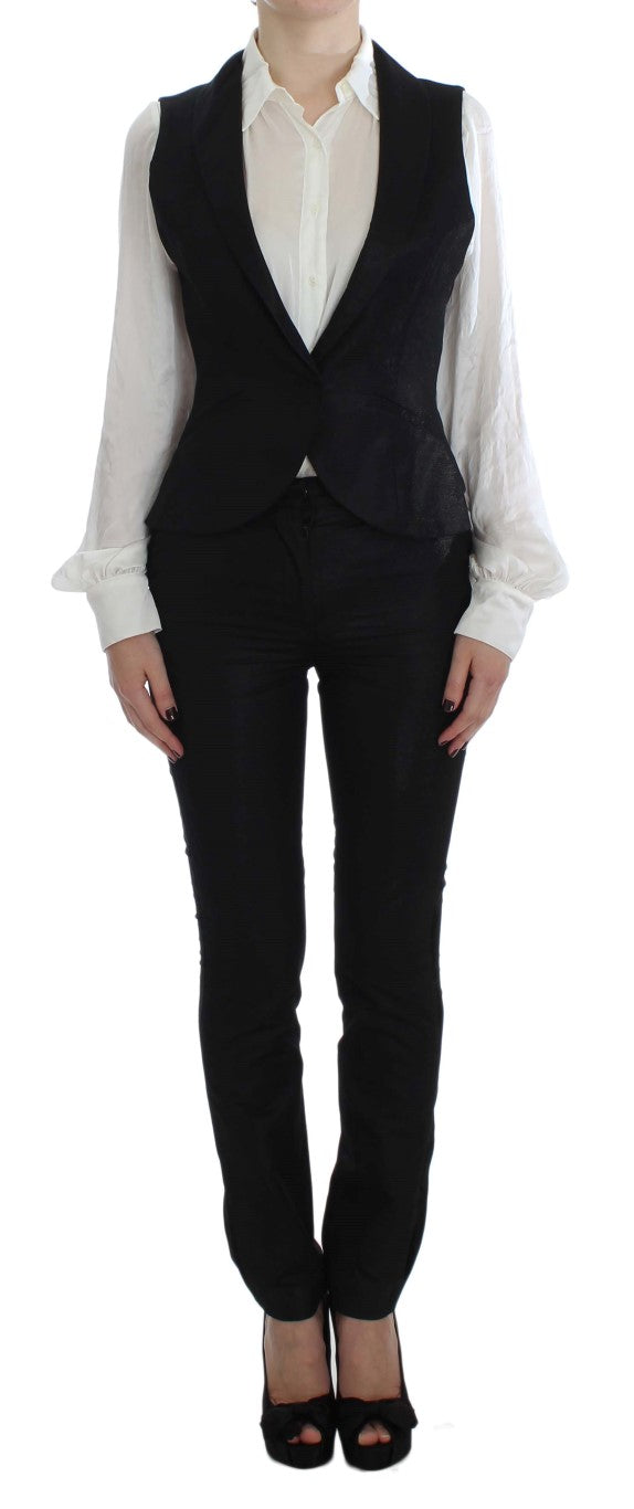 Elegant Three-Piece Black Pants Suit - ventzia