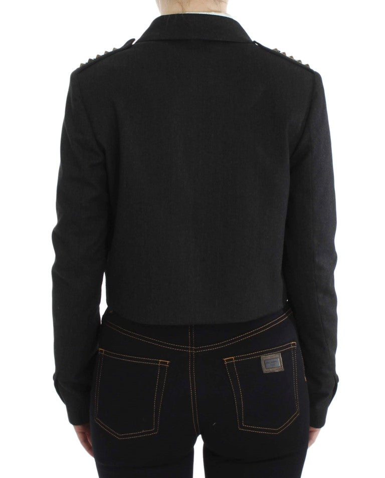 Elegant Gray Gold-Buttoned Blazer Jacket - ventzia