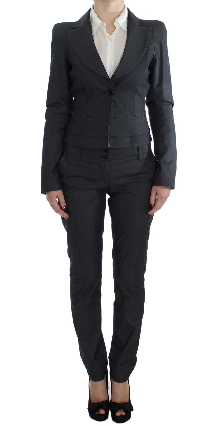 Chic Gray Cotton Blend Pantsuit Ensemble - ventzia