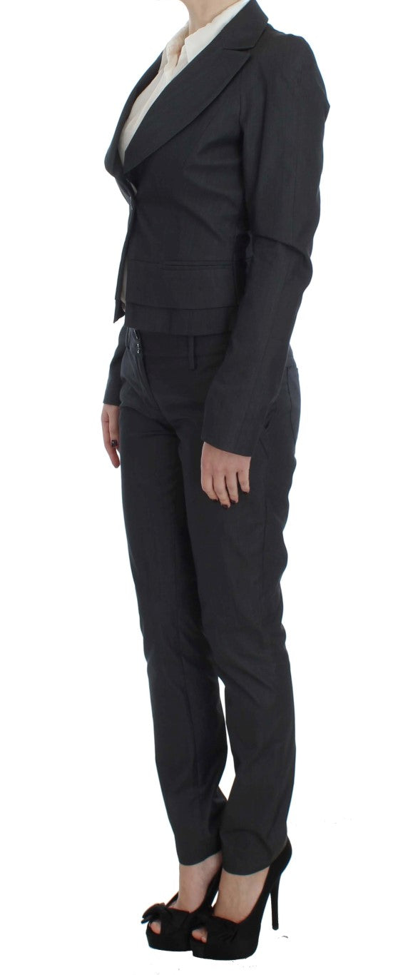 Chic Gray Cotton Blend Pantsuit Ensemble - ventzia