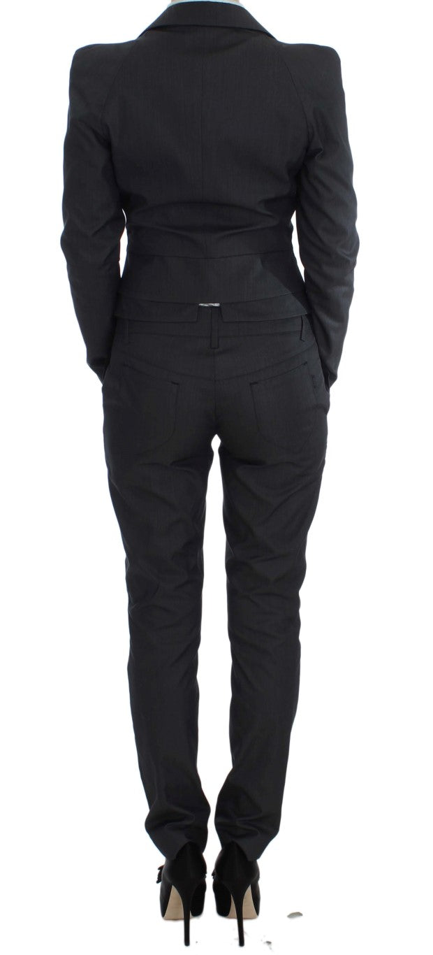 Chic Gray Cotton Blend Pantsuit Ensemble - ventzia