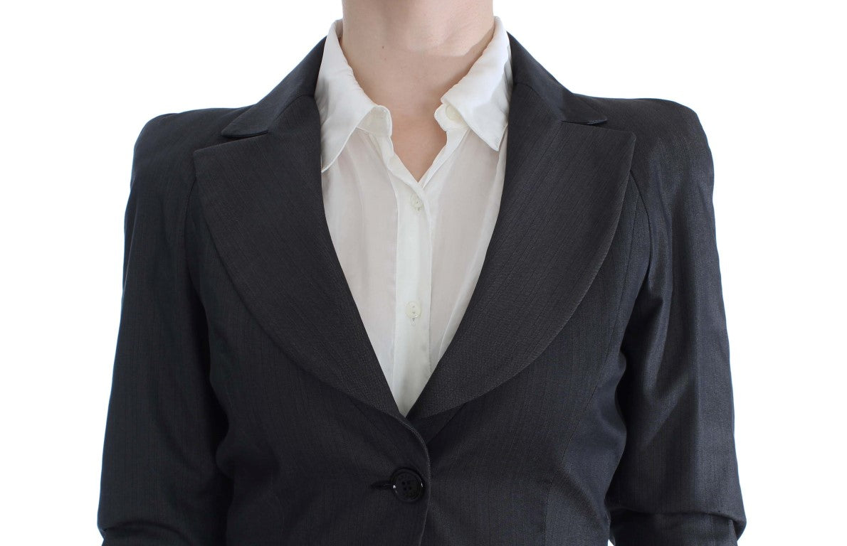 Chic Gray Cotton Blend Pantsuit Ensemble - ventzia