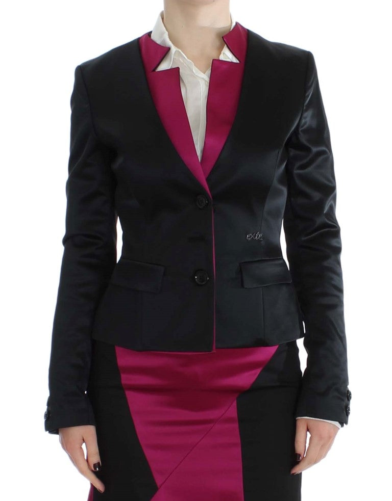 Chic Black and Pink Single-Breasted Blazer - ventzia