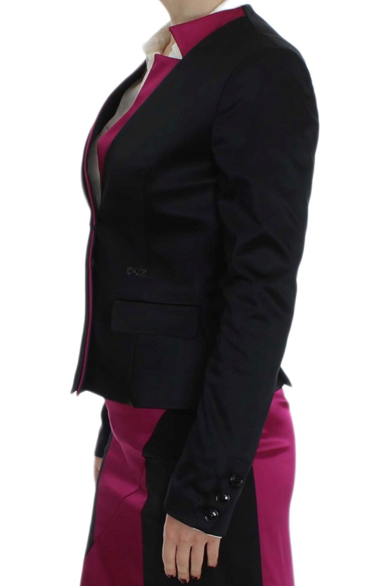 Chic Black and Pink Single-Breasted Blazer - ventzia