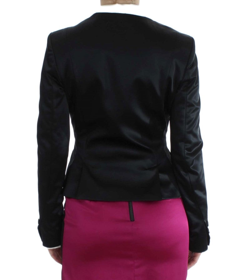 Chic Black and Pink Single-Breasted Blazer - ventzia