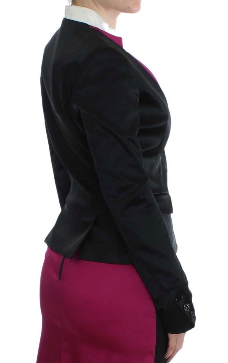 Chic Black and Pink Single-Breasted Blazer - ventzia