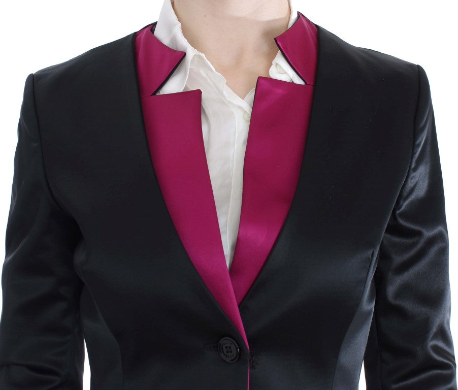 Chic Black and Pink Single-Breasted Blazer - ventzia
