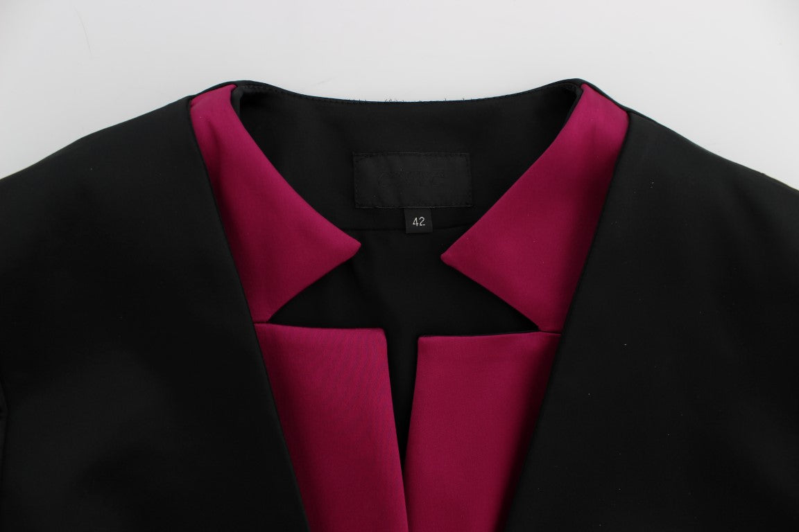 Chic Black and Pink Single-Breasted Blazer - ventzia