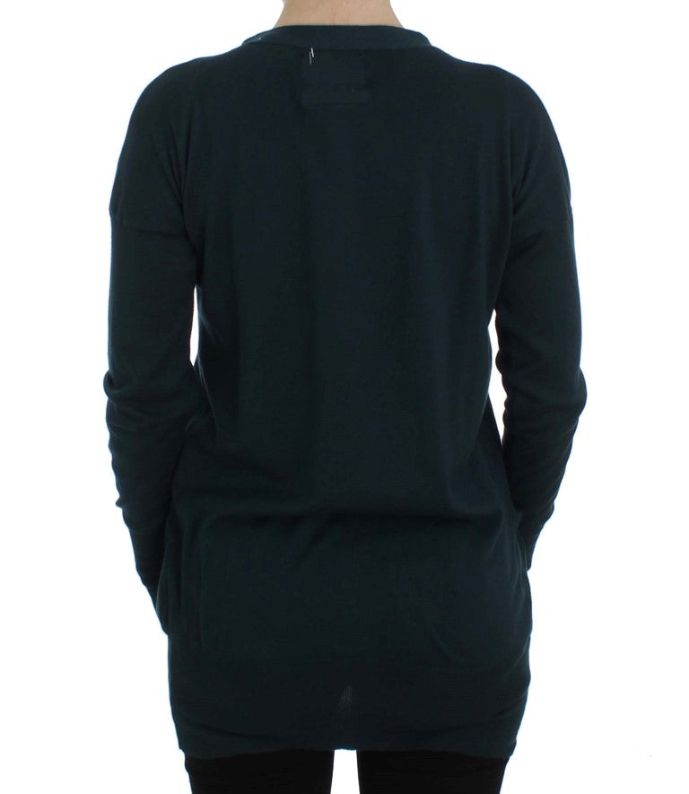 Elegant Green Cotton Cardigan Sweater - ventzia