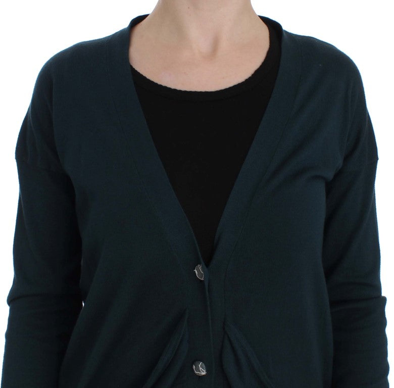 Elegant Green Cotton Cardigan Sweater - ventzia
