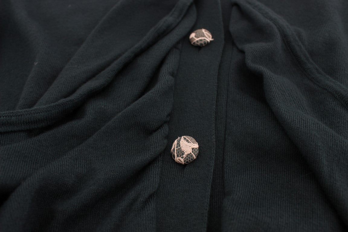Elegant Green Cotton Cardigan Sweater - ventzia