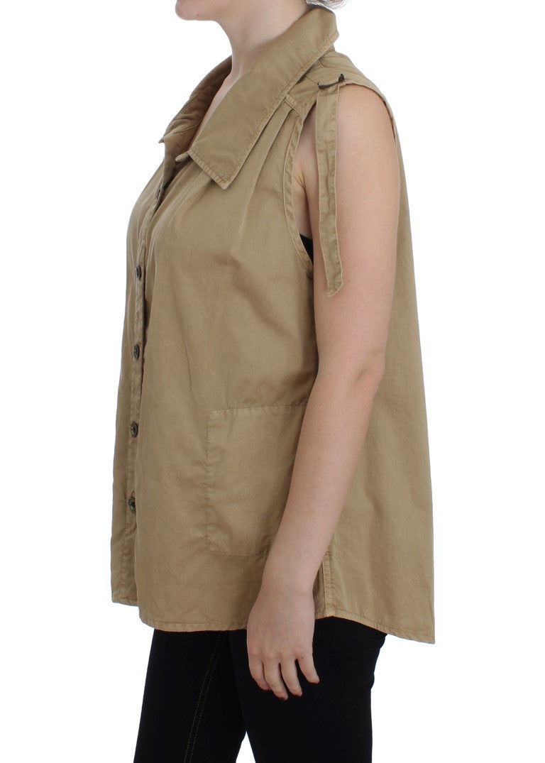 Beige Sleeveless Cotton Blouse - ventzia