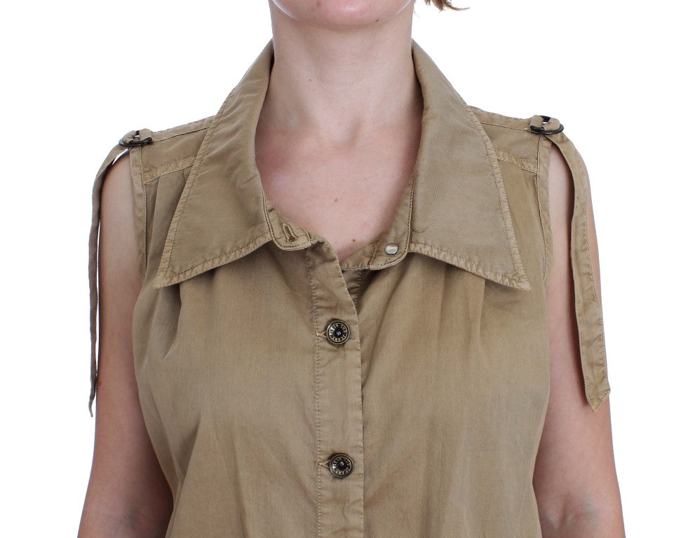 Beige Sleeveless Cotton Blouse - ventzia