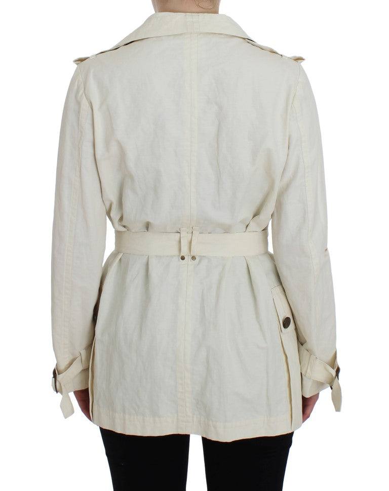 Elegant White Wrap Trench Jacket - ventzia