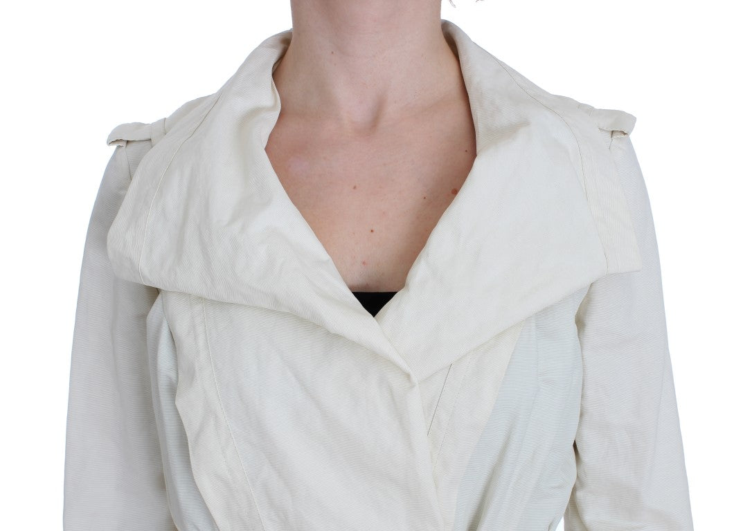 Elegant White Wrap Trench Jacket - ventzia