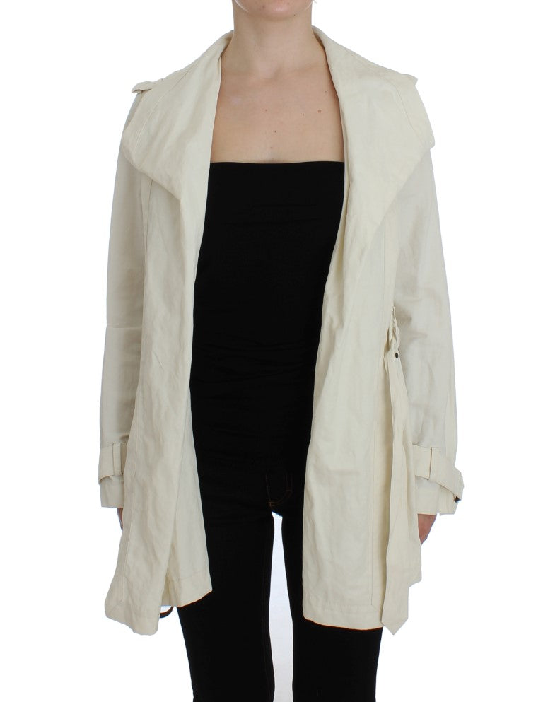 Elegant White Wrap Trench Jacket - ventzia