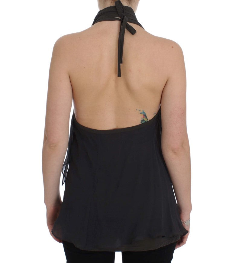 Elegant Halterneck Blouse in Gray and Blue - ventzia