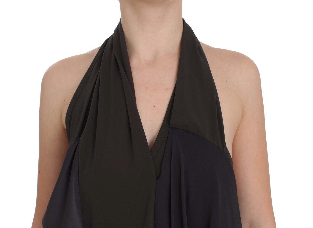 Elegant Halterneck Blouse in Gray and Blue - ventzia