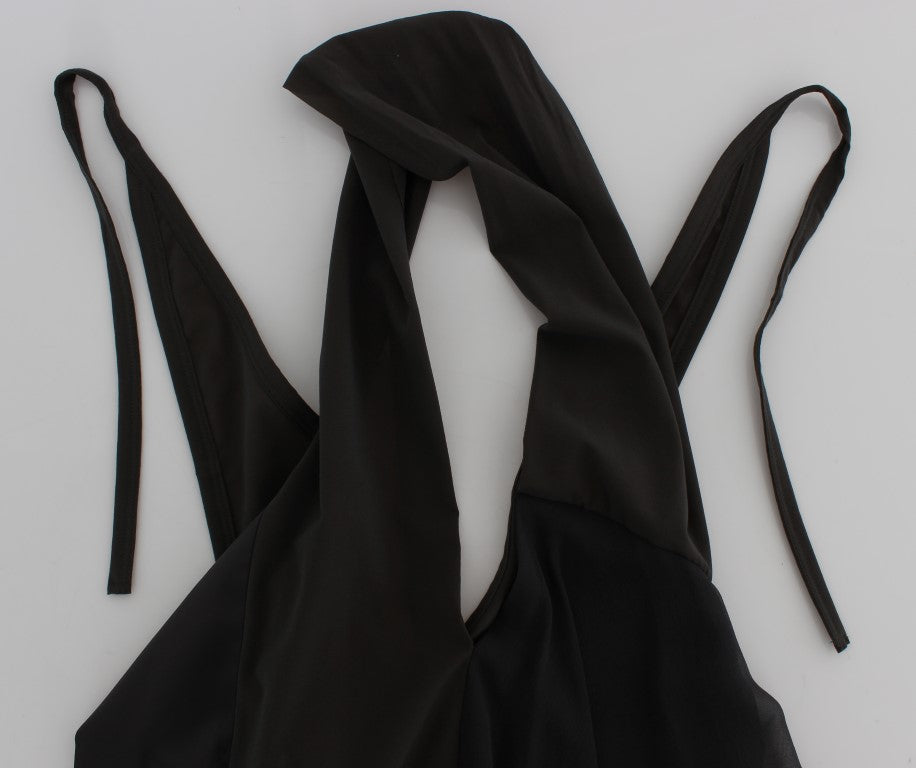 Elegant Halterneck Blouse in Gray and Blue - ventzia