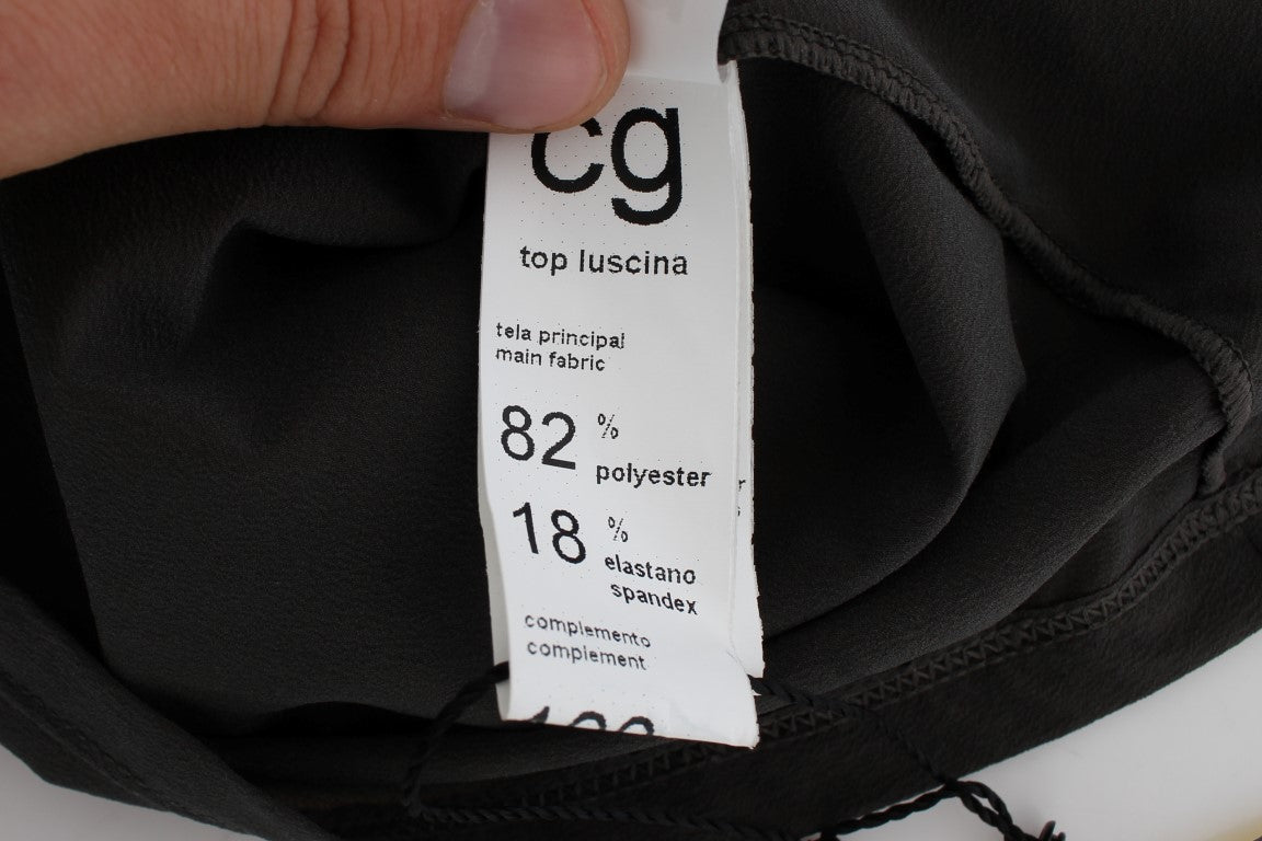 Elegant Halterneck Blouse in Gray and Blue - ventzia