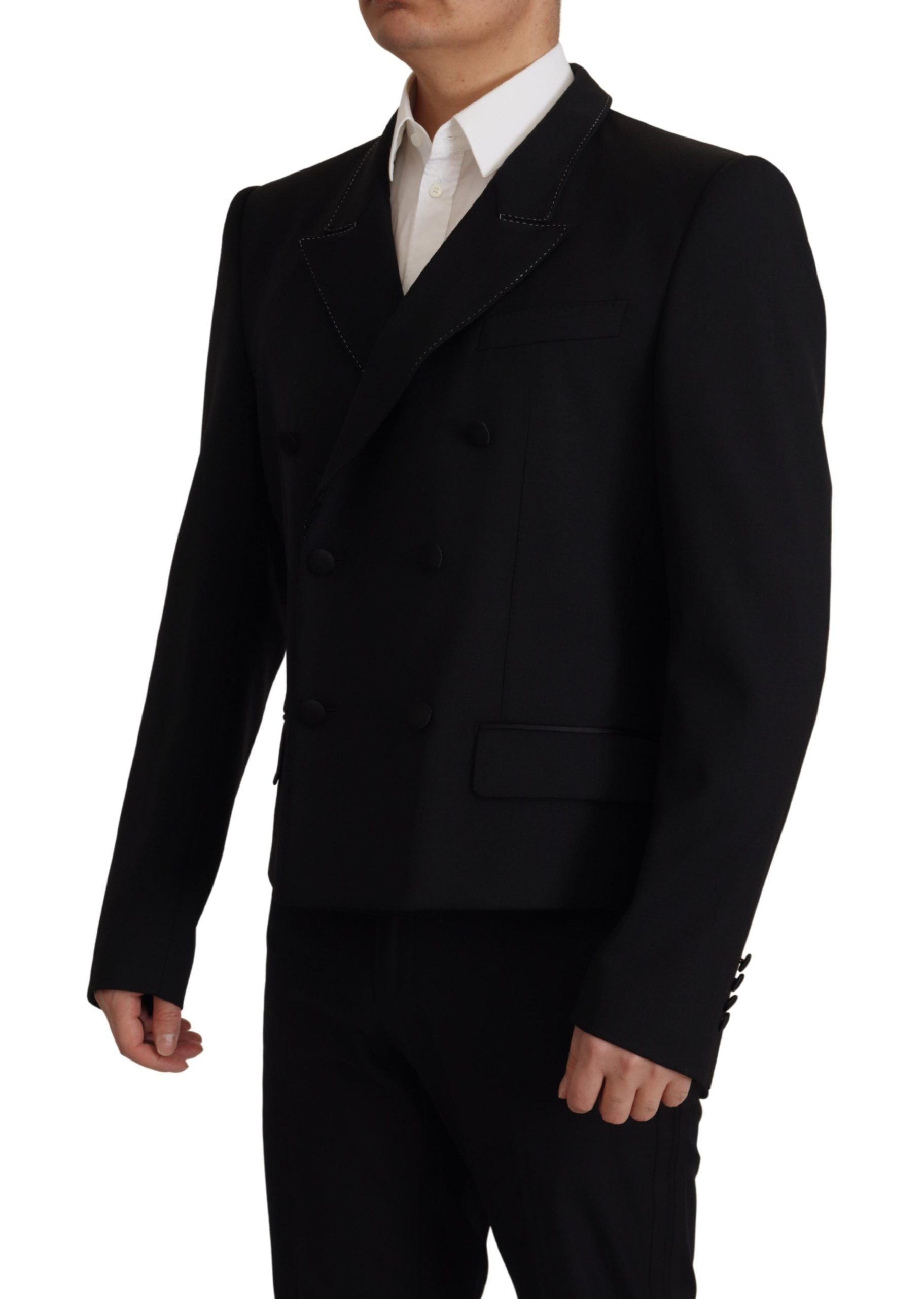 Black Double Breasted Coat Blazer Jacket - ventzia