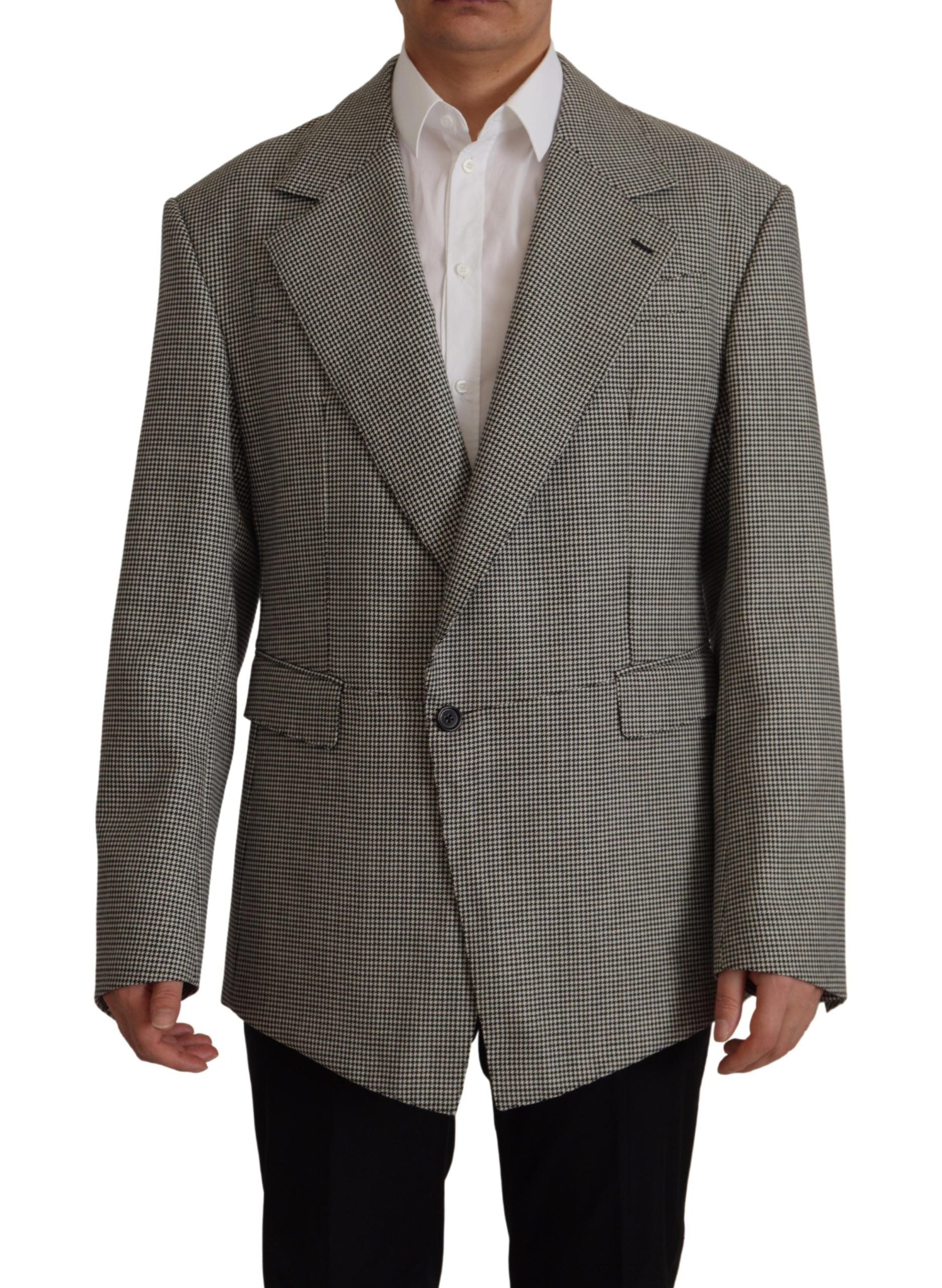 Gray Checkered Single Breasted Jacket Blazer - ventzia