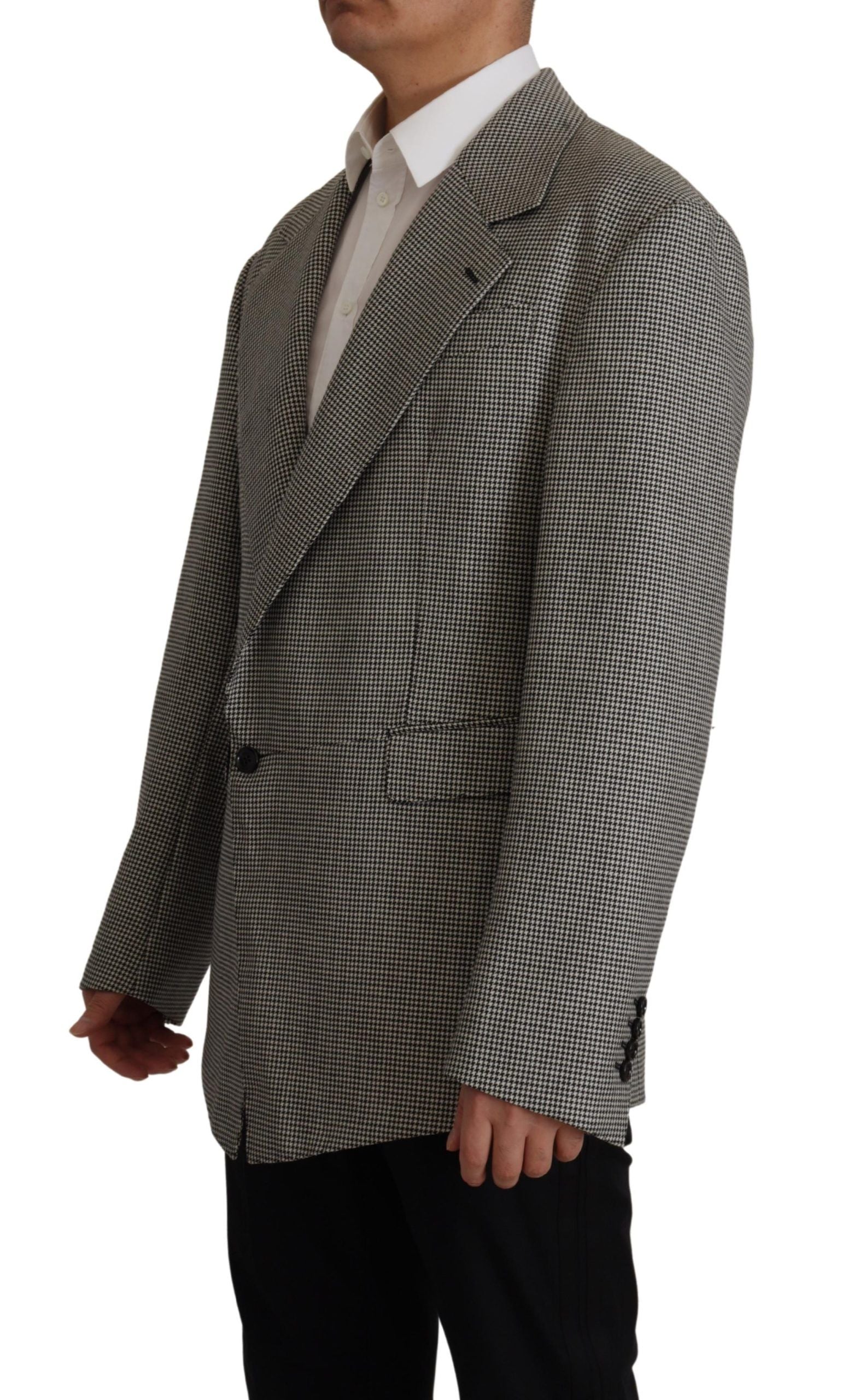 Gray Checkered Single Breasted Jacket Blazer - ventzia