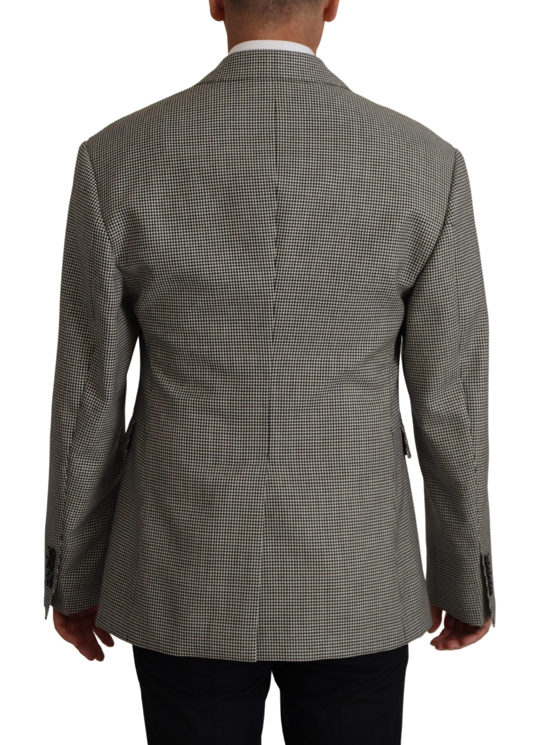 Gray Checkered Single Breasted Jacket Blazer - ventzia