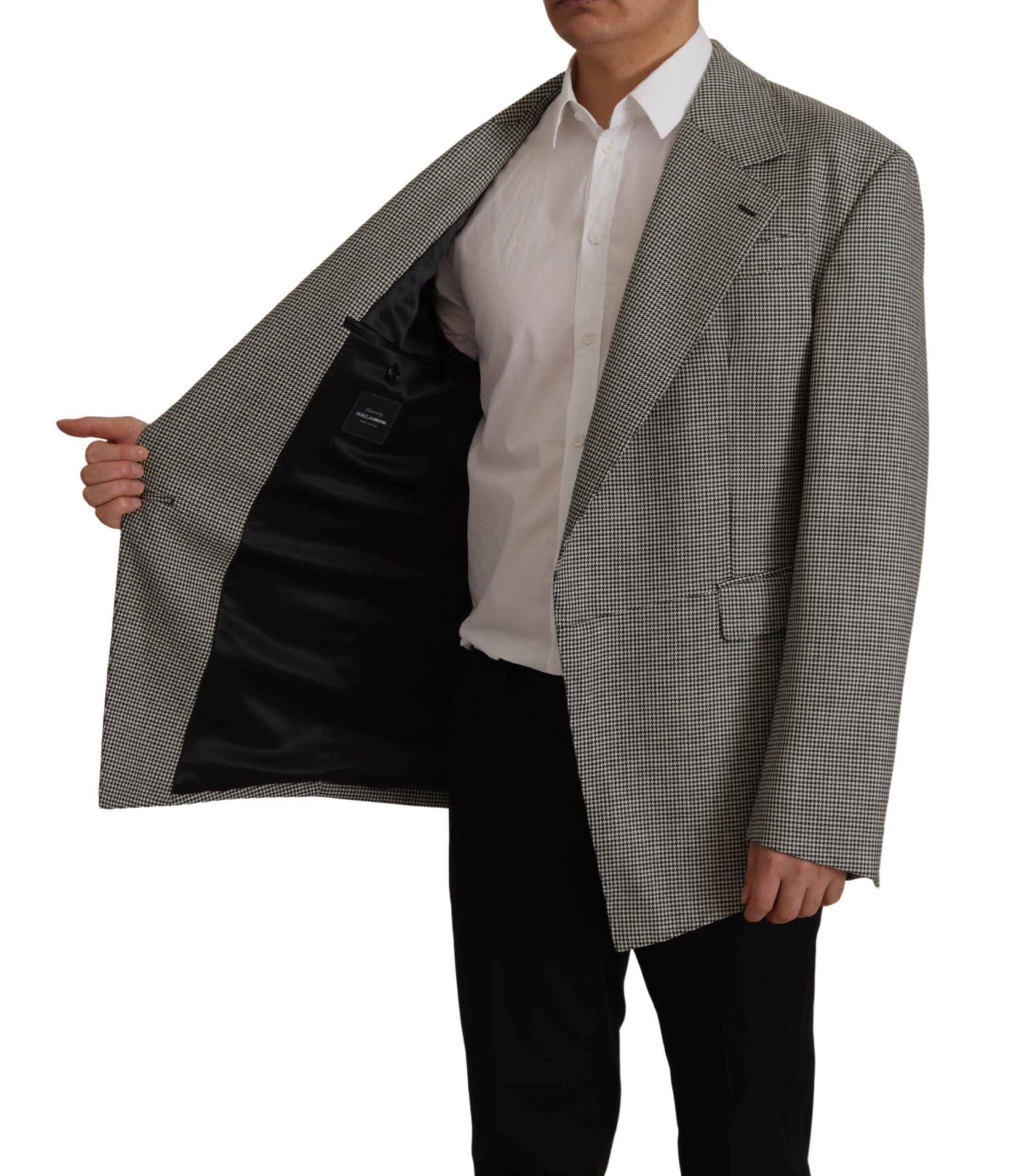 Gray Checkered Single Breasted Jacket Blazer - ventzia