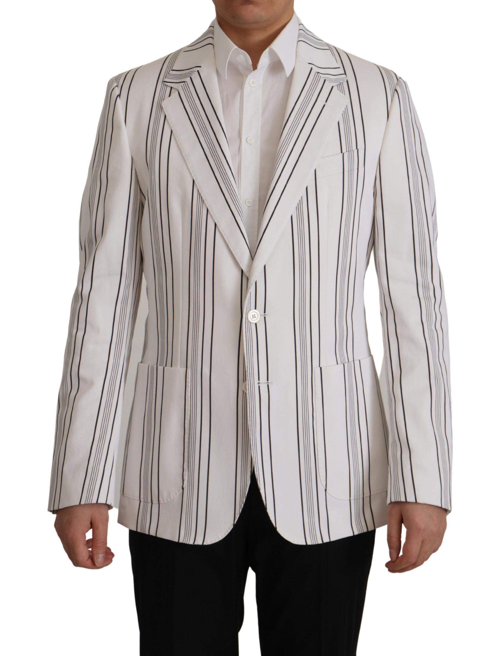 White Stripes Cotton Single Breasted Blazer - ventzia