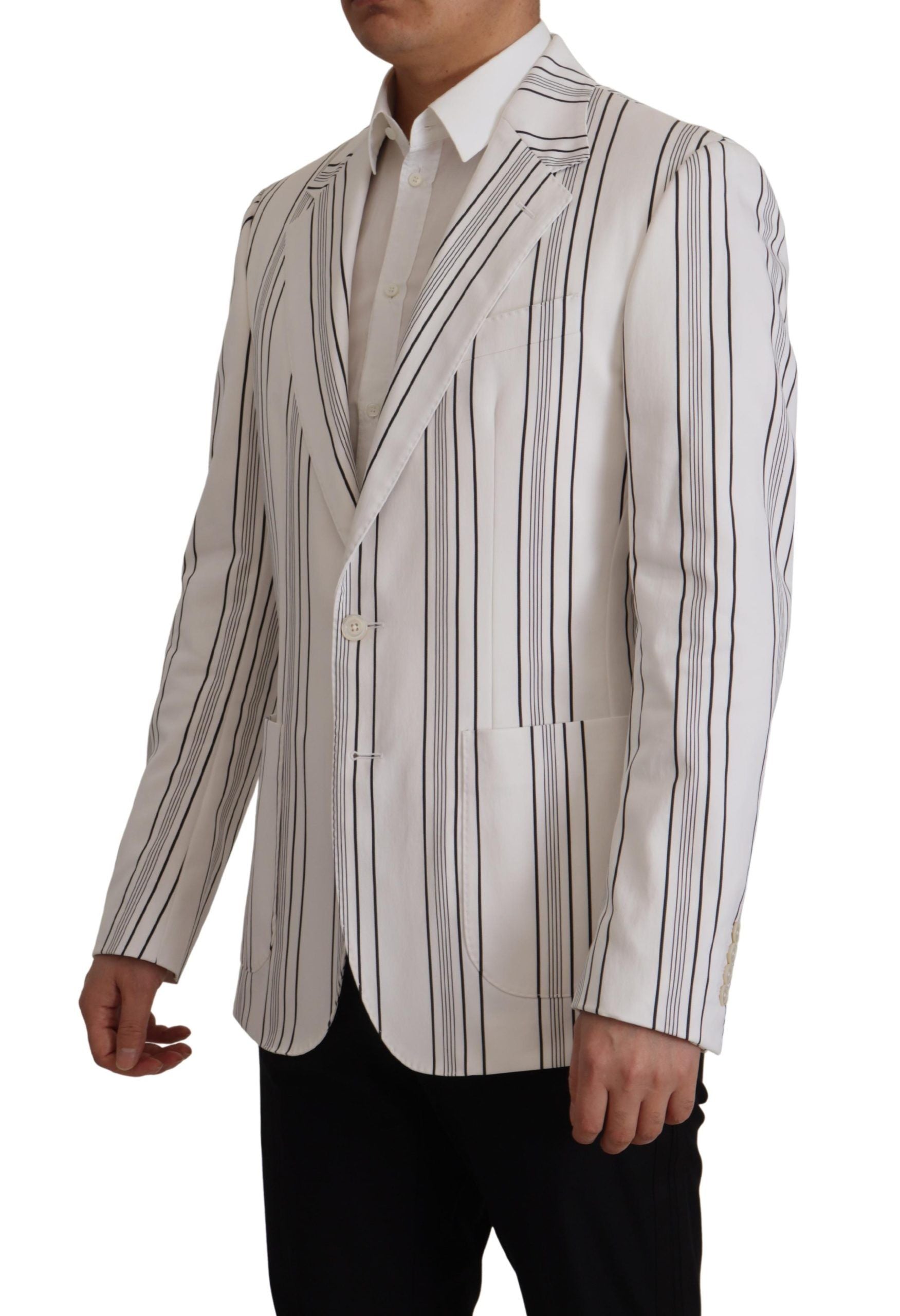 White Stripes Cotton Single Breasted Blazer - ventzia