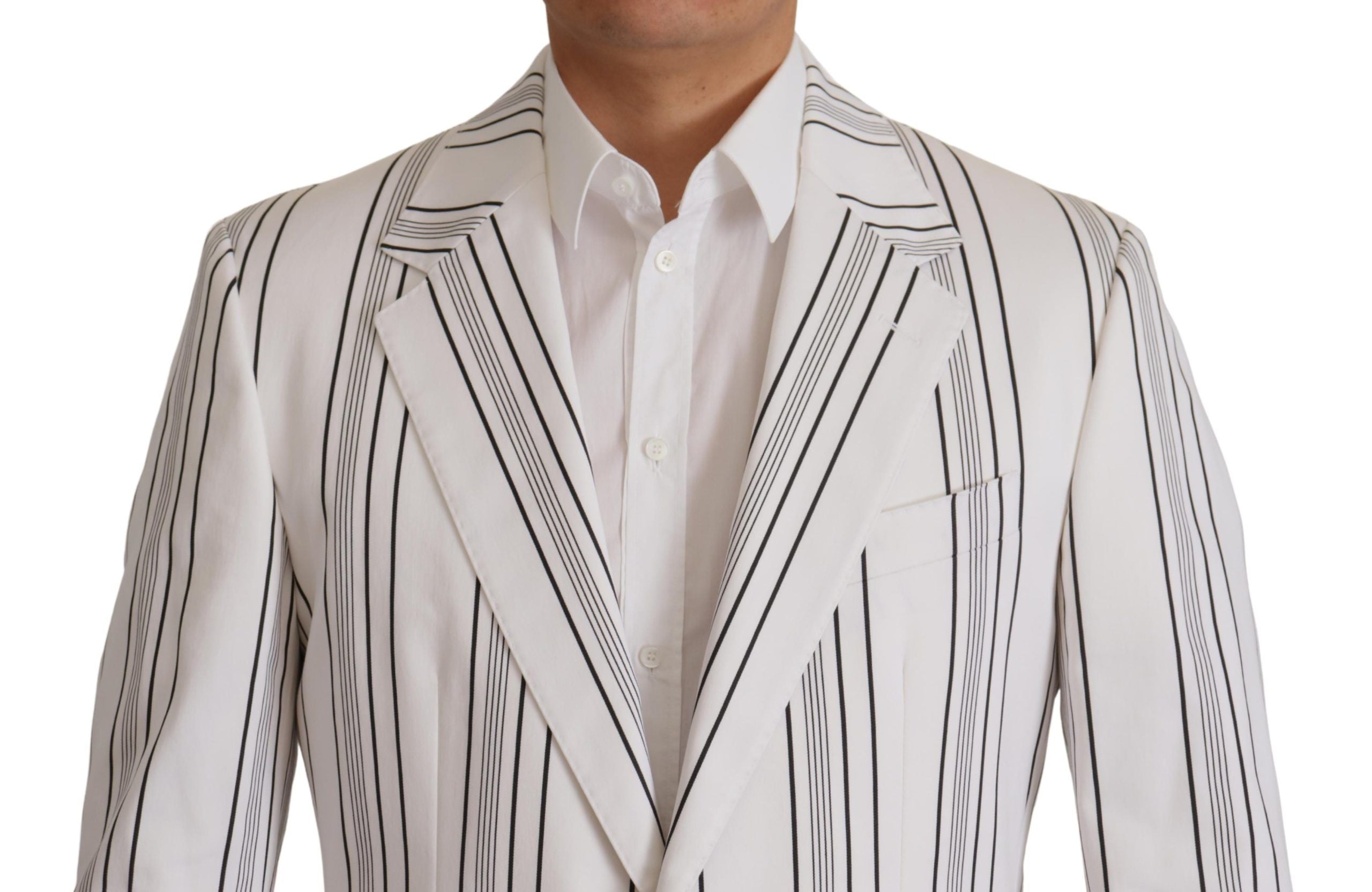 White Stripes Cotton Single Breasted Blazer - ventzia