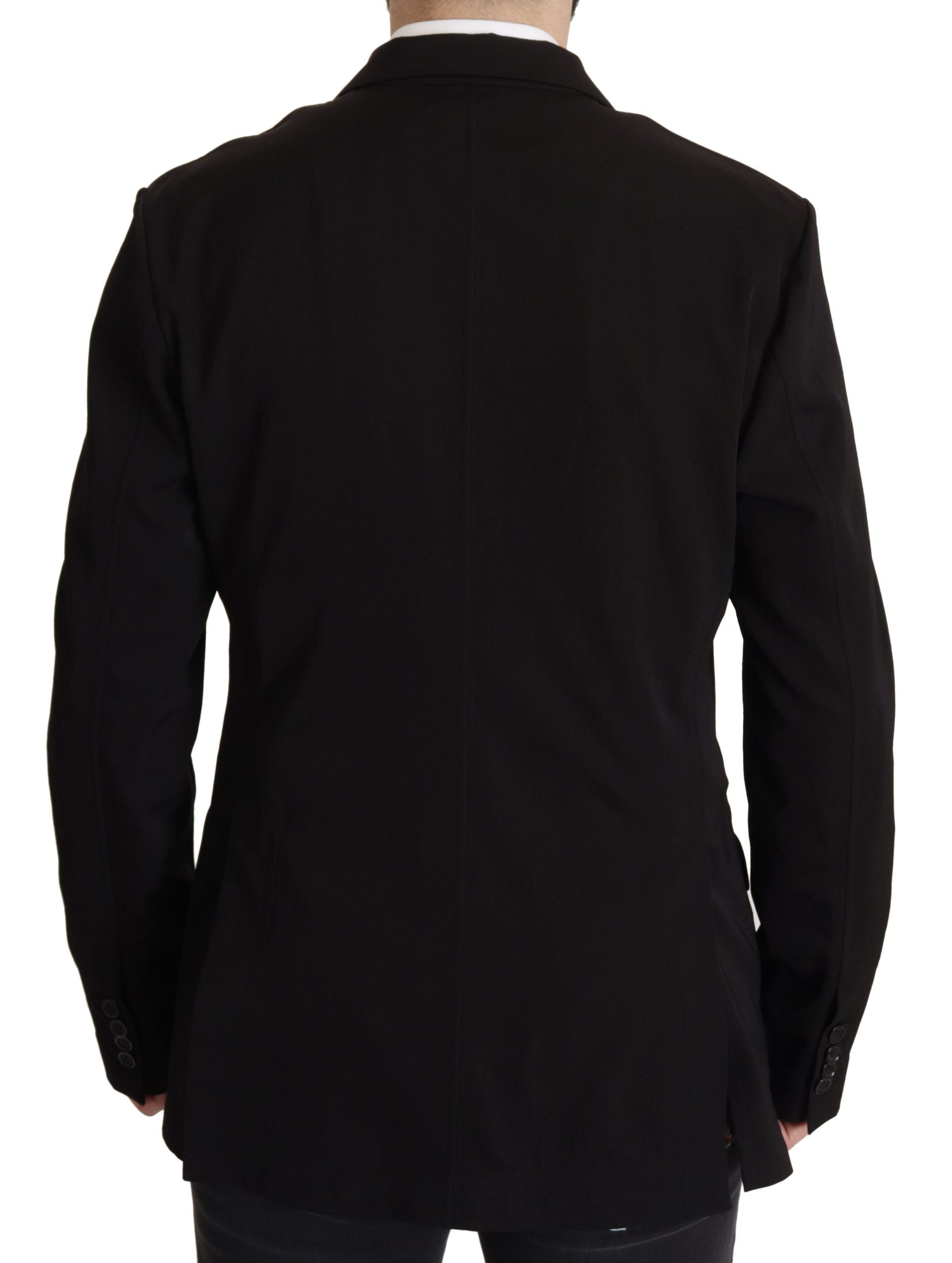Black Wool Single Breasted Coat Blazer - ventzia