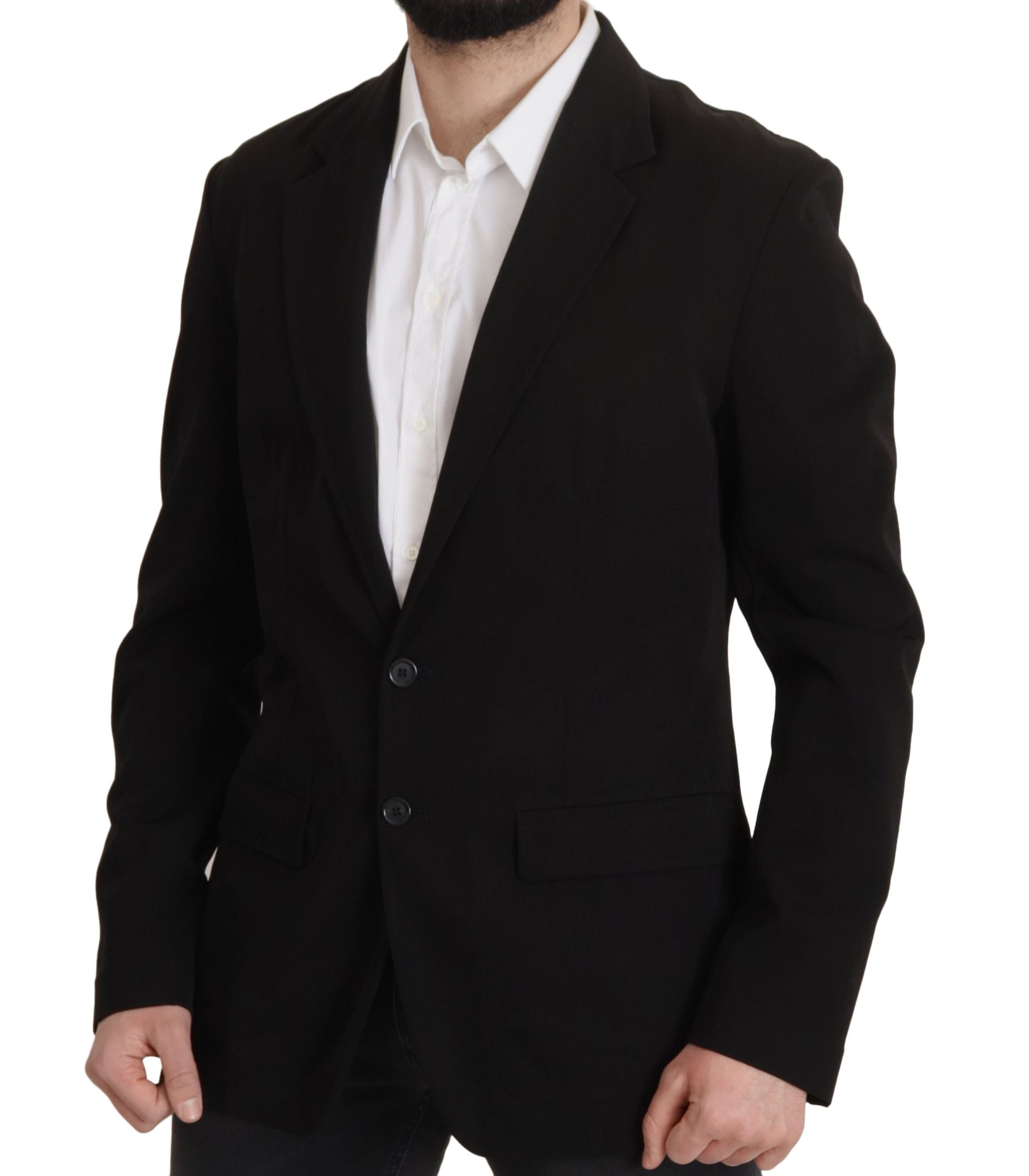 Black Wool Single Breasted Coat Blazer - ventzia