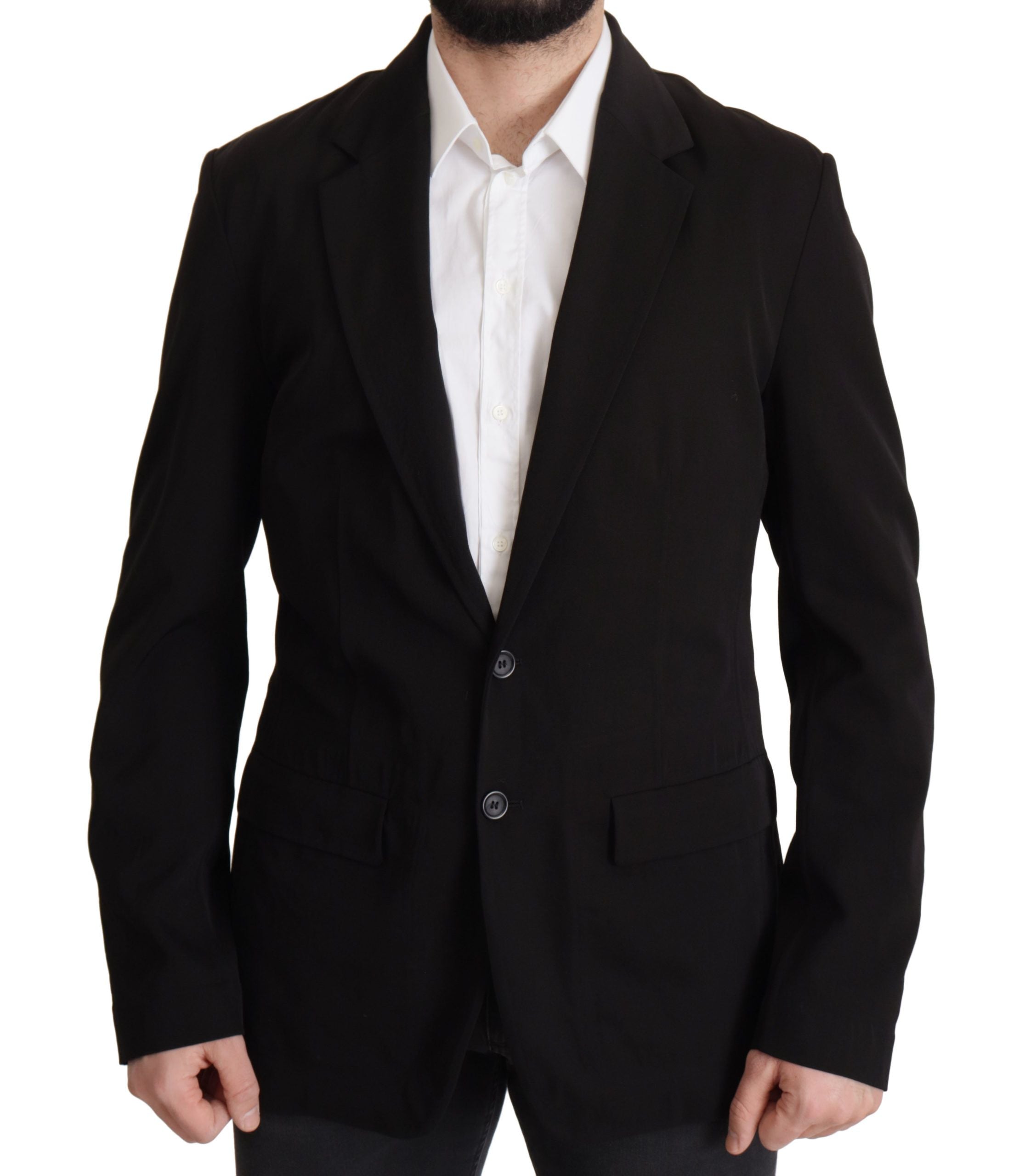 Black Wool Single Breasted Coat Blazer - ventzia