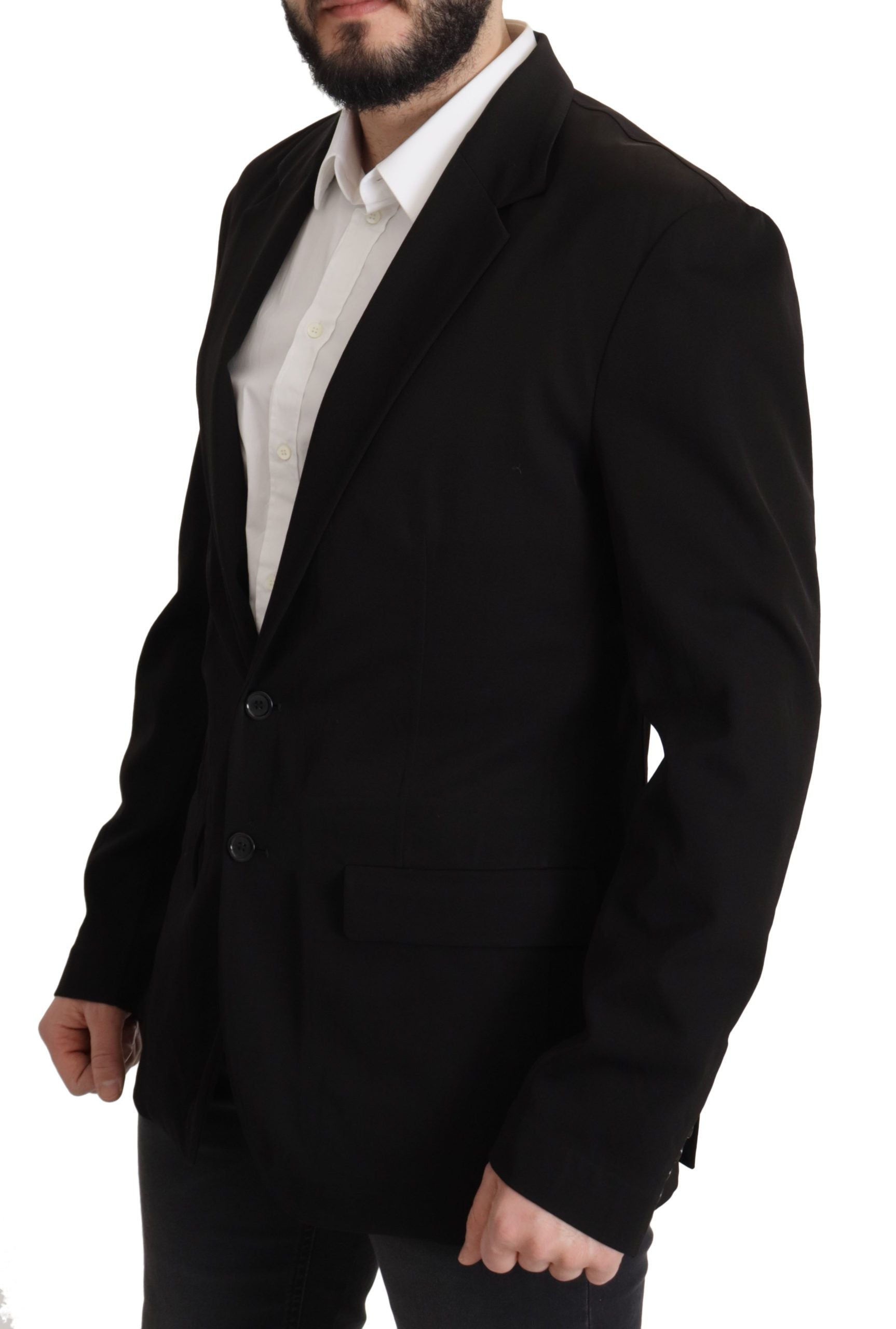 Black Wool Single Breasted Coat Blazer - ventzia
