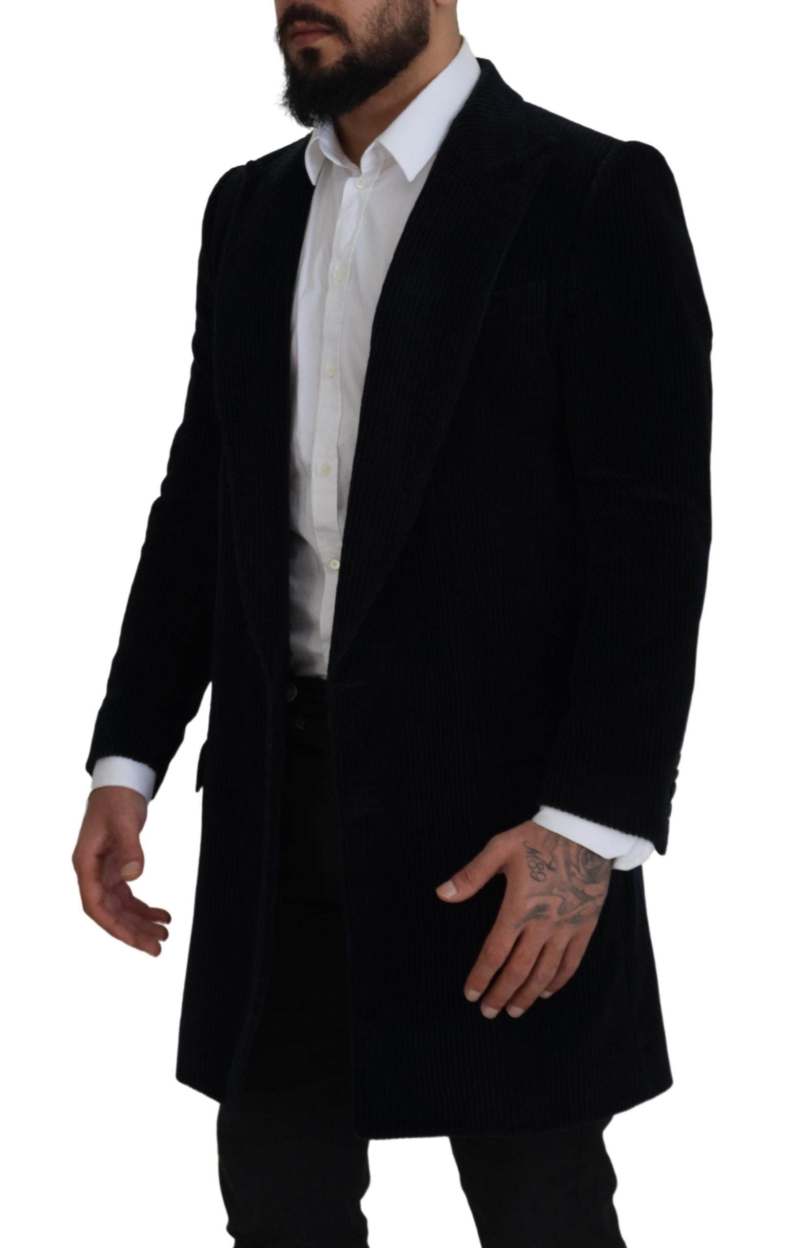 Black Cotton Cardigan Long Coat Men Jacket - ventzia