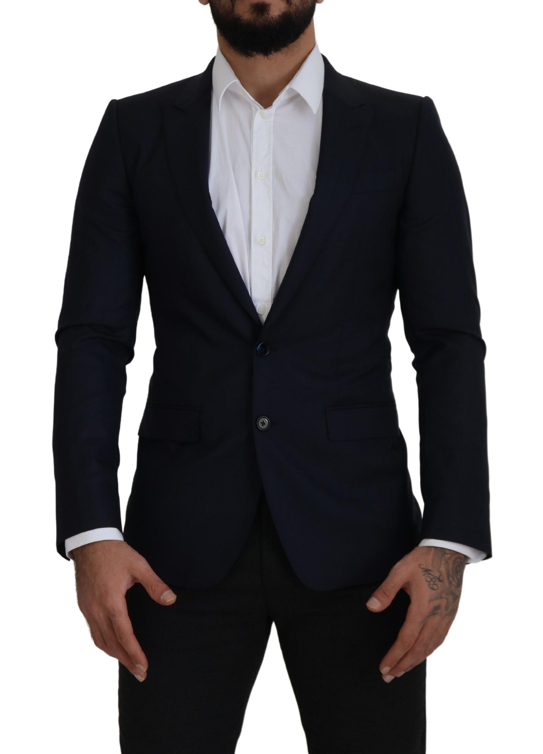 Blue Wool Single Breasted Coat Blazer - ventzia