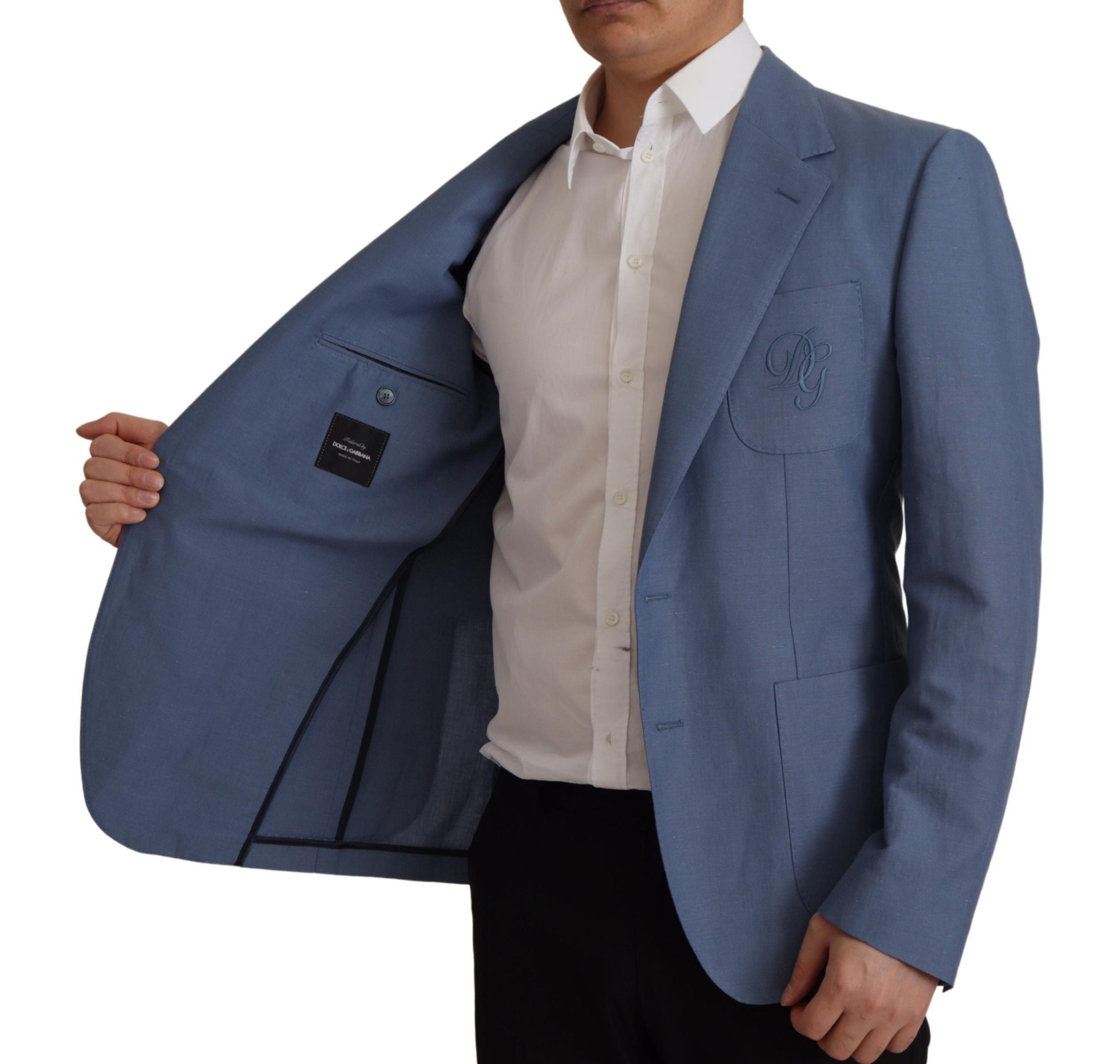 Blue Single Breasted Logo Blazer Jacket - ventzia