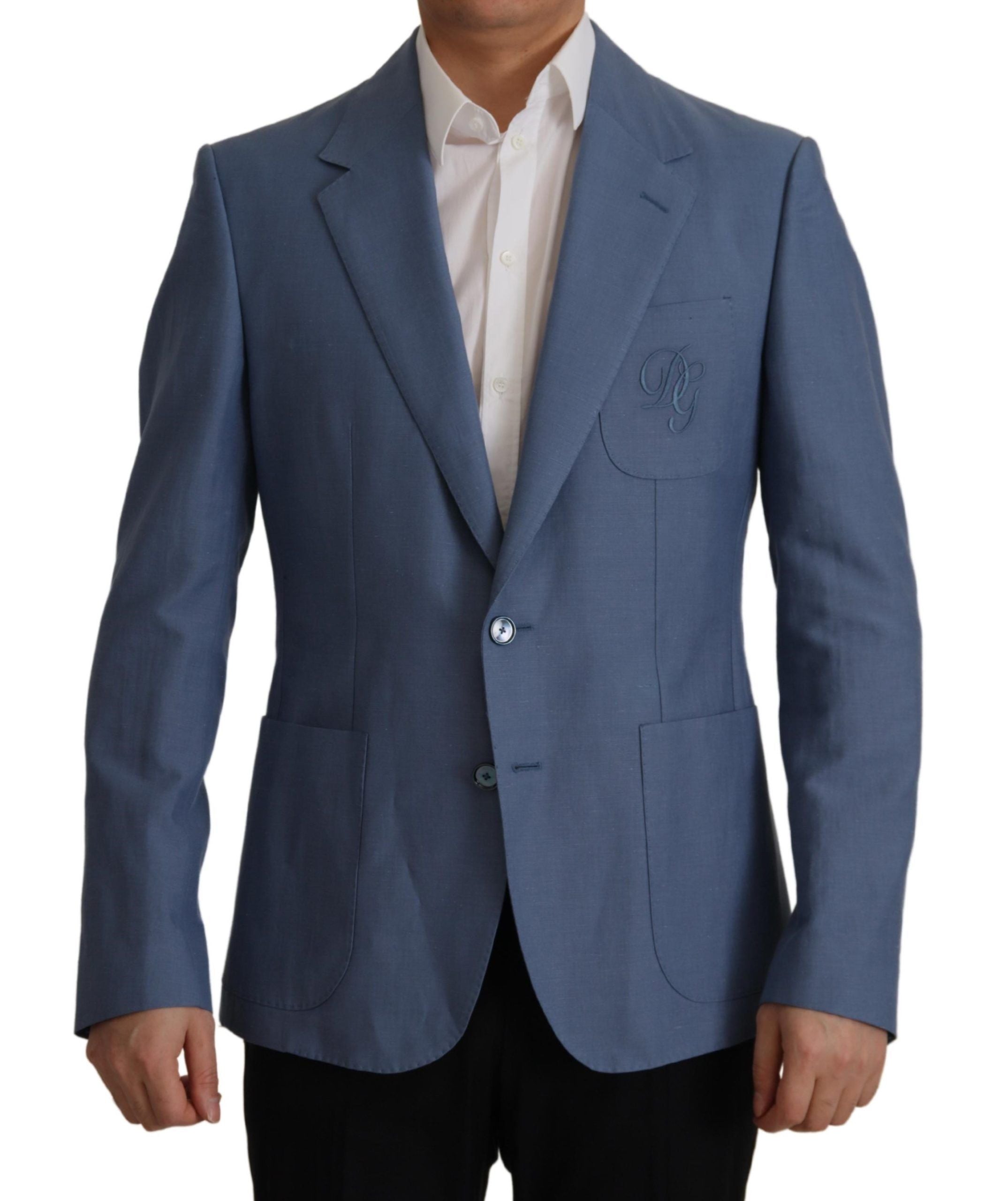 Blue Single Breasted Logo Blazer Jacket - ventzia