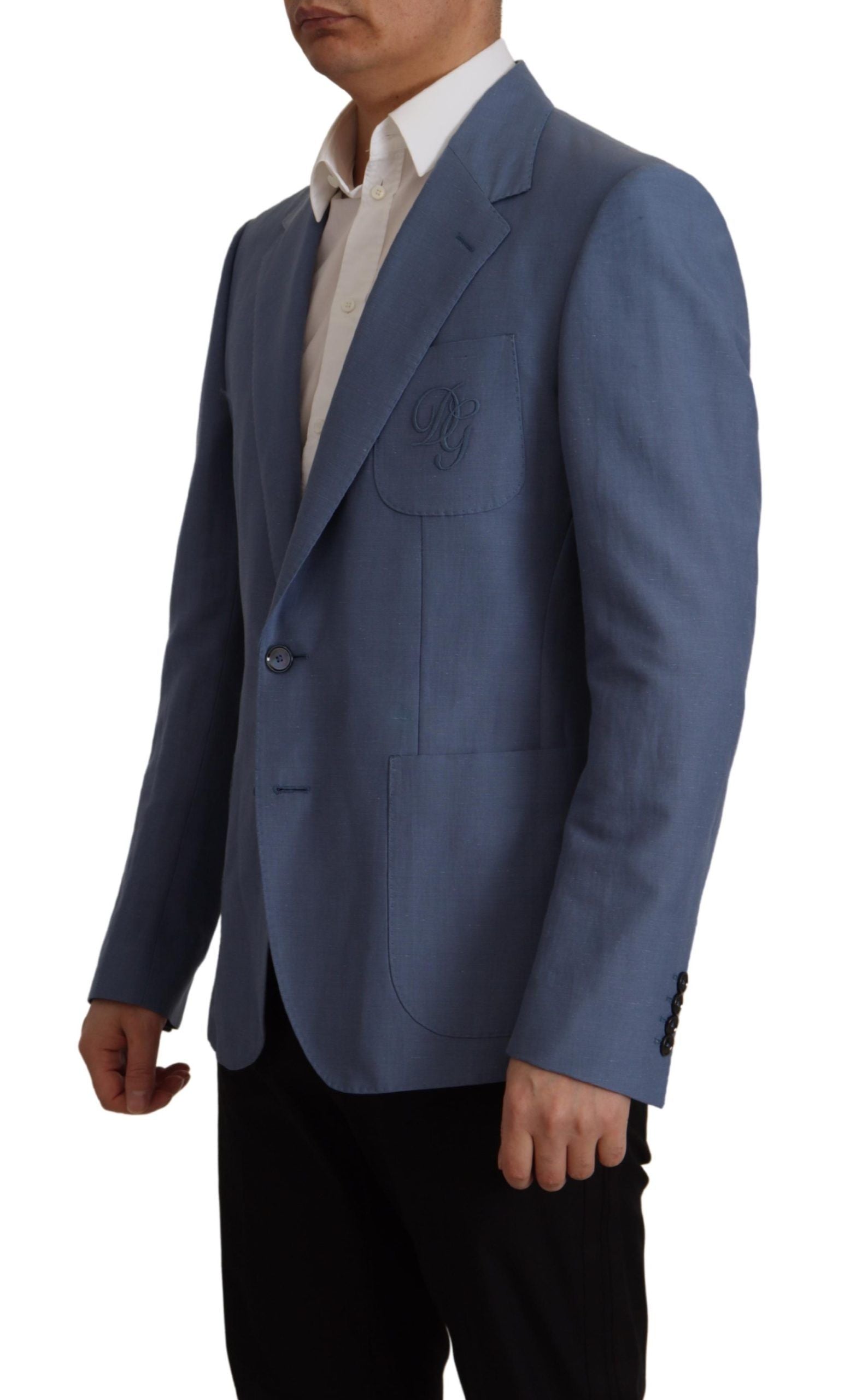 Blue Single Breasted Logo Blazer Jacket - ventzia