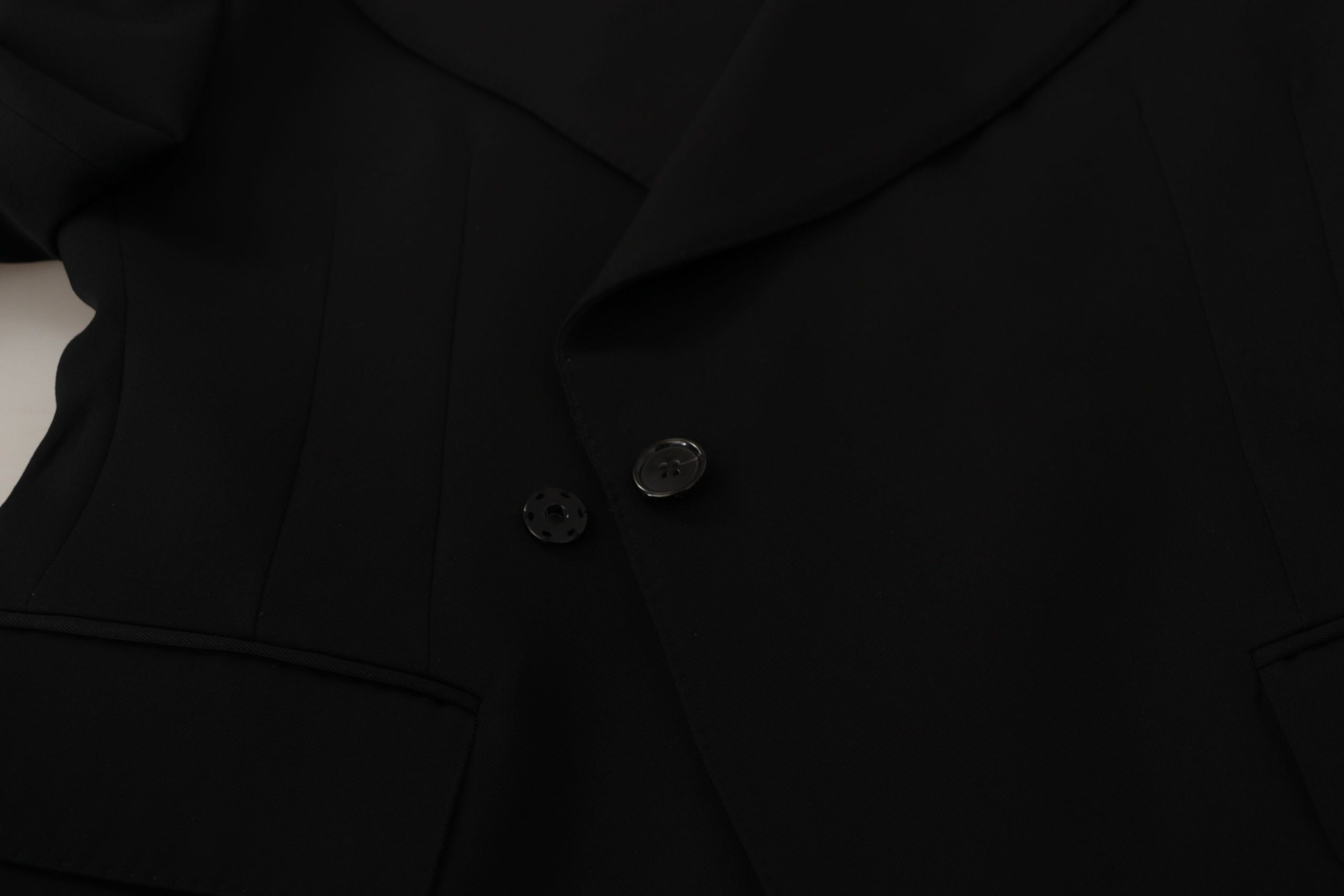Black Wool Single Breasted Jacket Blazer - ventzia