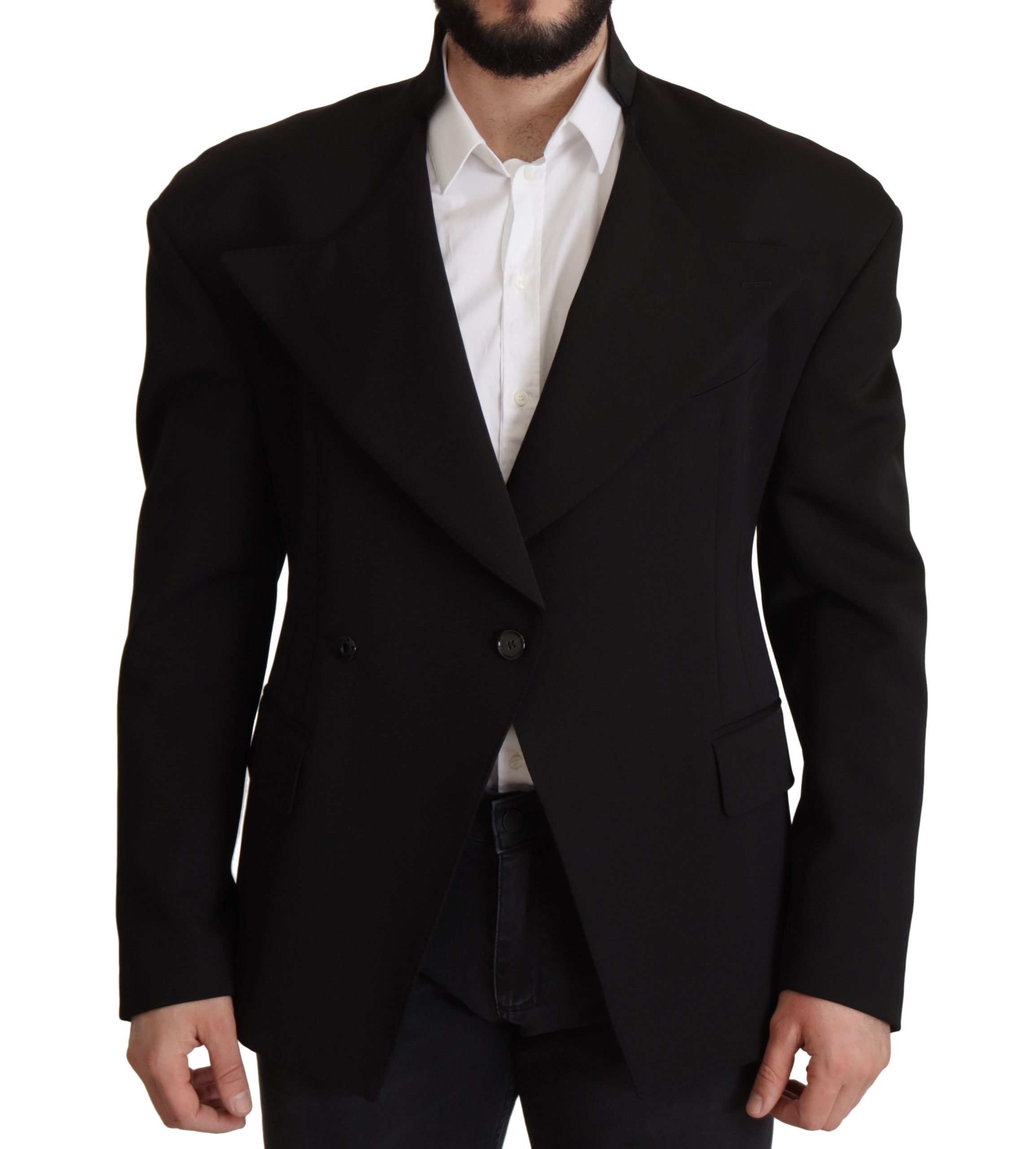 Black Wool Single Breasted Jacket Blazer - ventzia